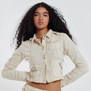Long Sleeve Cargo Button Down Jacket Sz M
